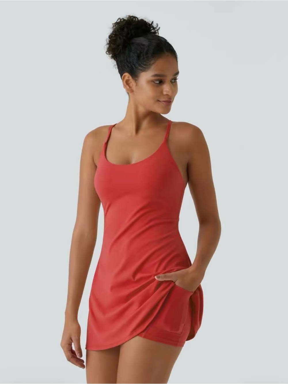Halara Strappy Tank Dress in Coral Red